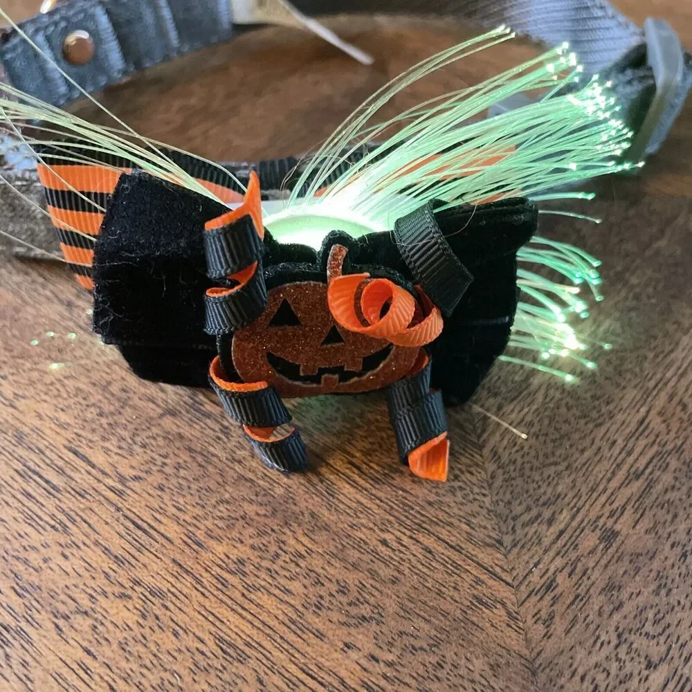 Halloween Medium Dog Collar Bow Tie Adjustable Pet Collar Multicolor Lights Used
